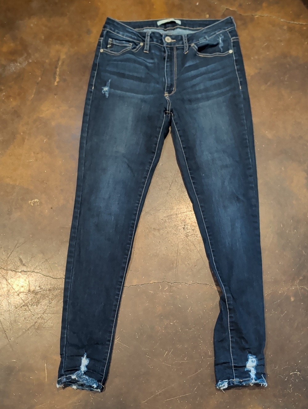 KanCan Dark Blue Skinny Jeans with Distressed Ankles